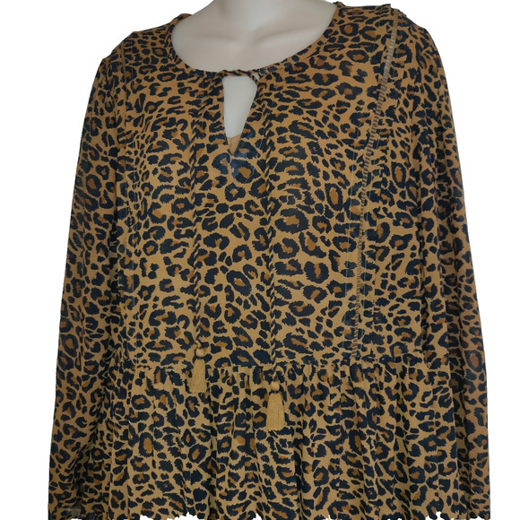 Time And Tru LEOPARD Babydoll SMOCK Dress BOHO Hippie Peasant Animal Sz L 12-14 - Picture 8 of 15